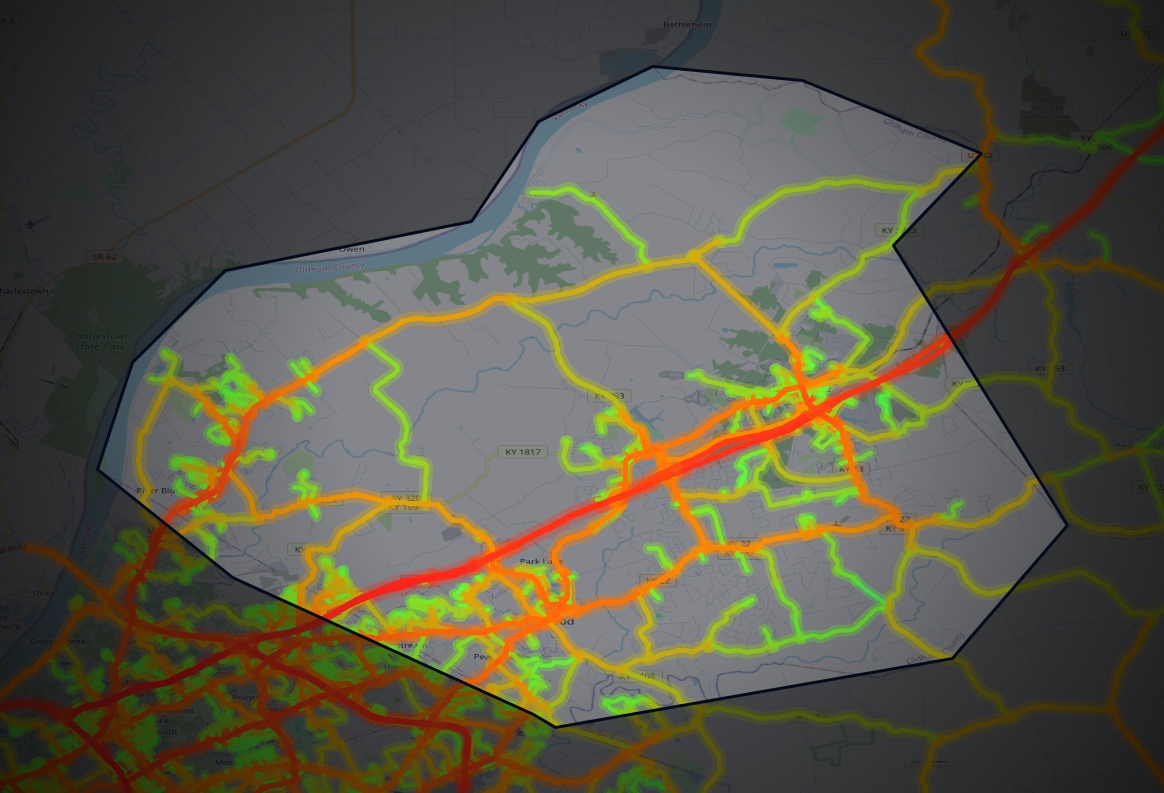 Traffic map of Oldham, Kentucky