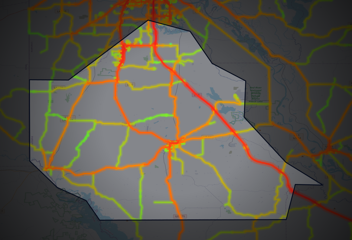 Traffic map of De Soto, Louisiana