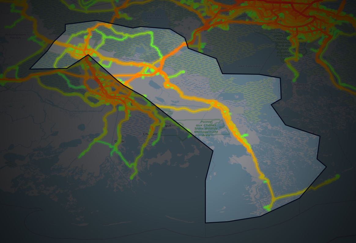 Traffic map of Lafourche, Louisiana