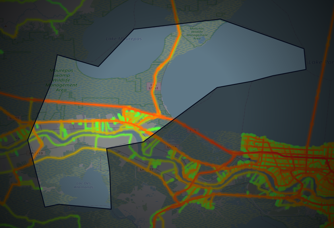 Traffic map of St. John the Baptist, Louisiana