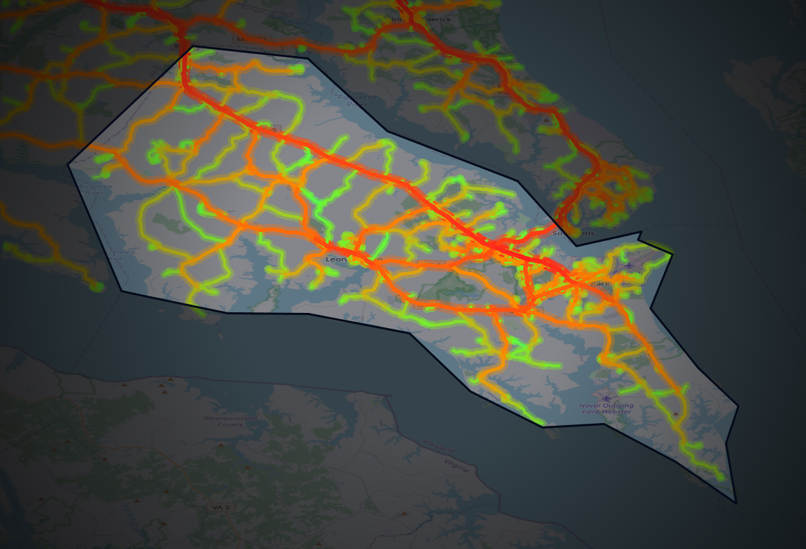 Traffic map of St. Mary's, Maryland