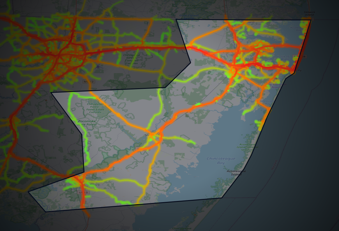Traffic map of Worcester, Maryland