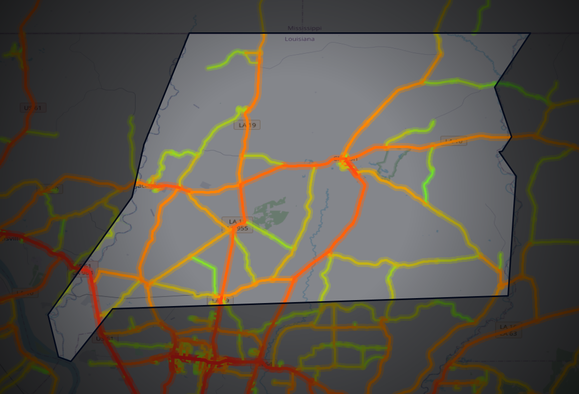 Traffic map of East Feliciana, Louisiana