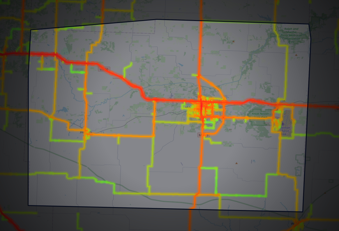 Traffic map of Johnson, Missouri