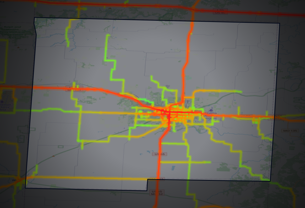 Traffic map of Pettis, Missouri