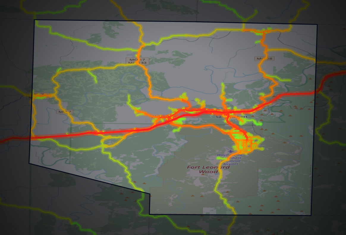Traffic map of Pulaski, Missouri