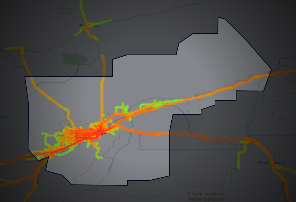 Traffic map of Yellowstone, Montana