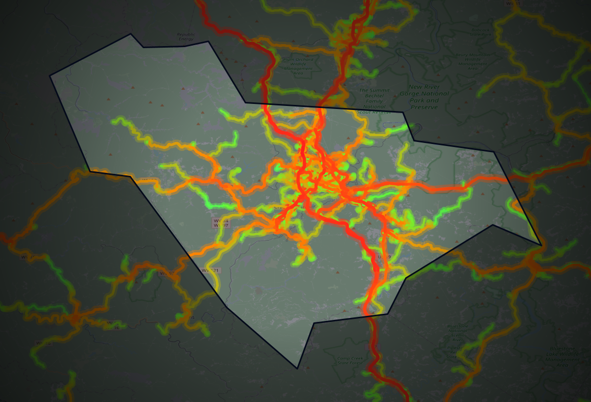 Traffic map of Raleigh, West Virginia