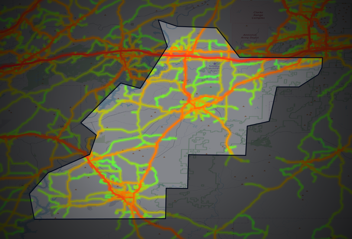 Traffic map of Talladega, Alabama