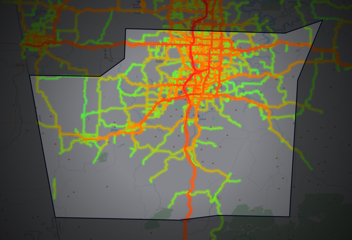 Traffic map of Washington, Arkansas