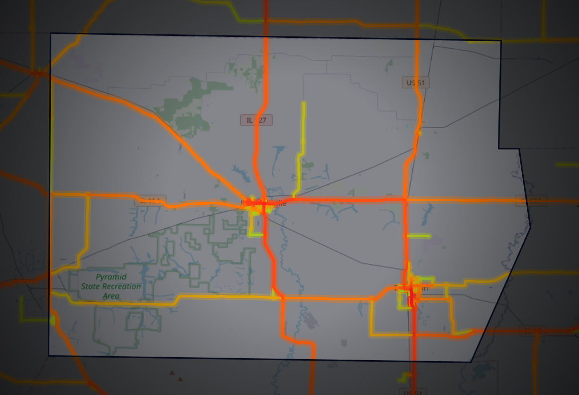 Traffic map of Perry, Illinois