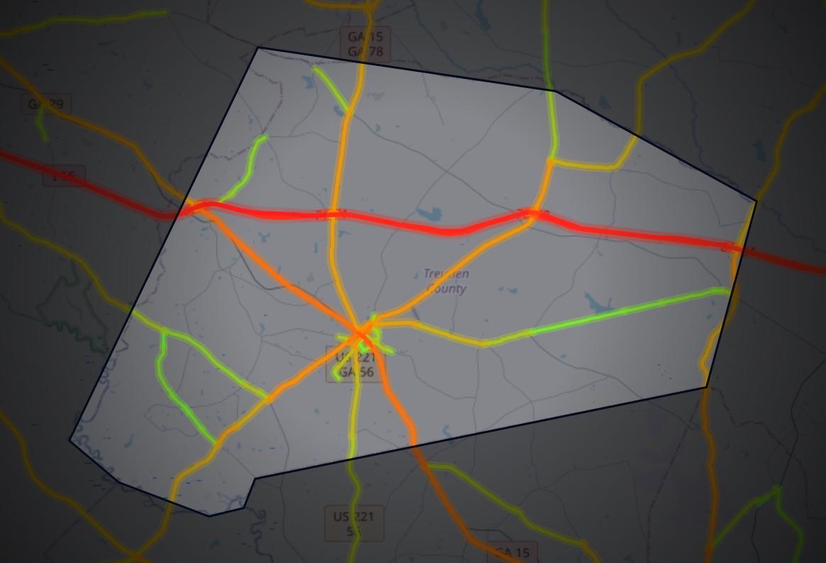 Traffic map of Treutlen, Georgia