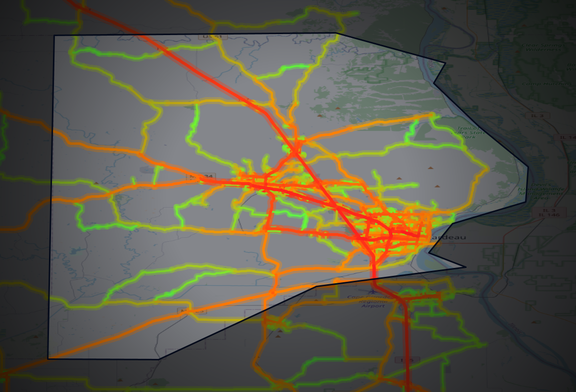 Traffic map of Cape Girardeau, Missouri