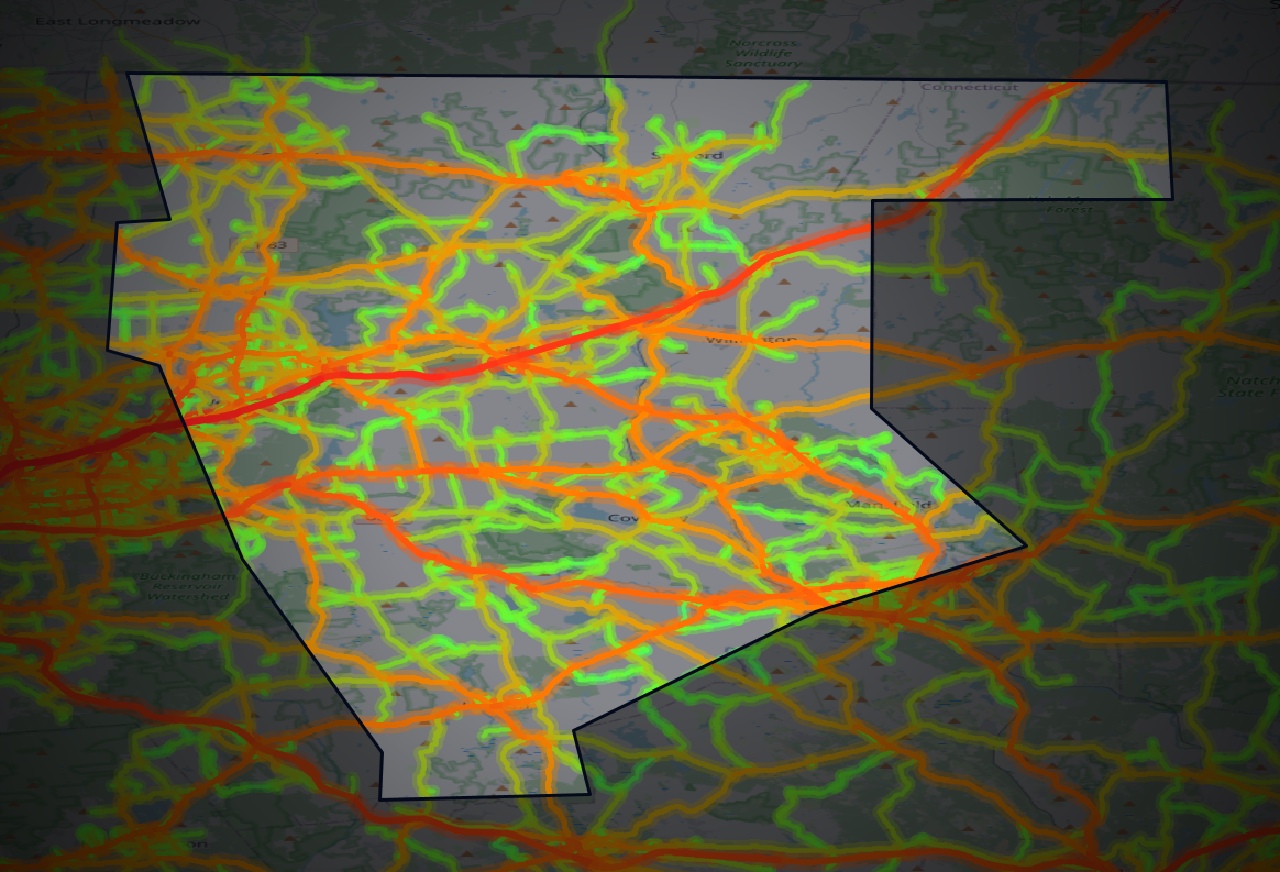 Traffic map of Tolland, Connecticut