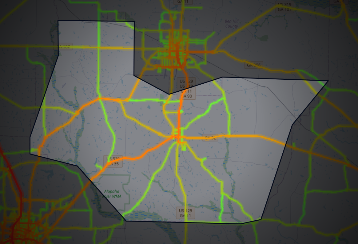 Traffic map of Irwin, Georgia