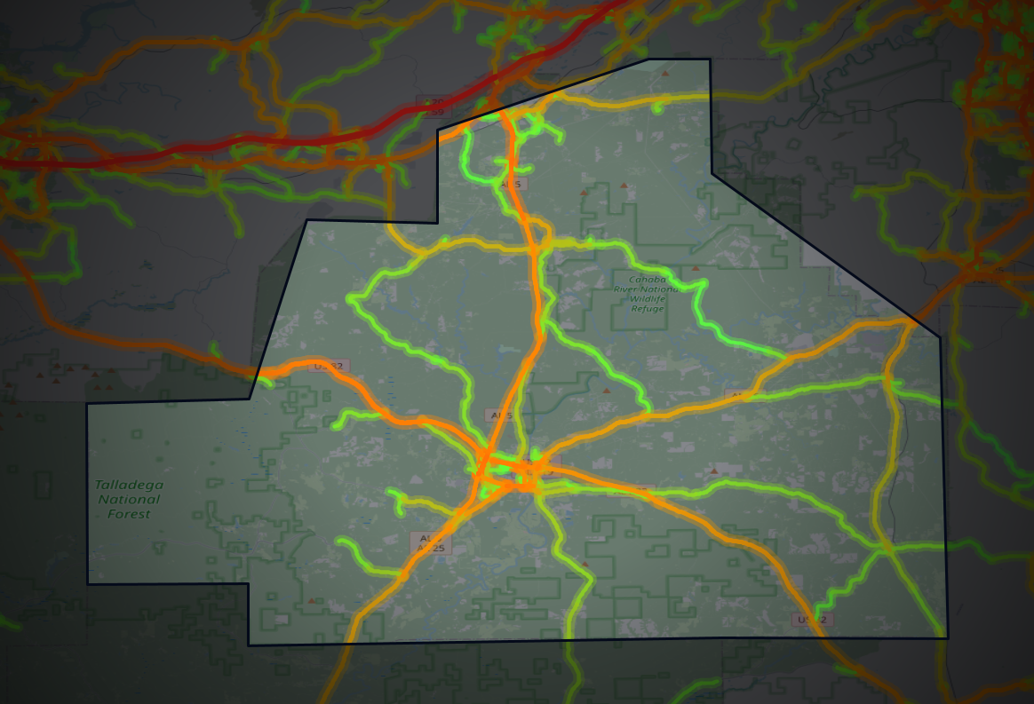 Traffic map of Bibb, Alabama