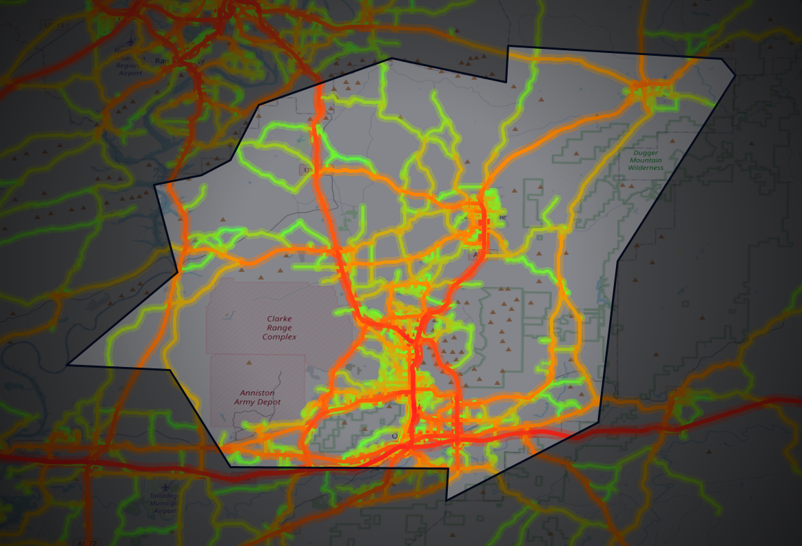 Traffic map of Calhoun, Alabama