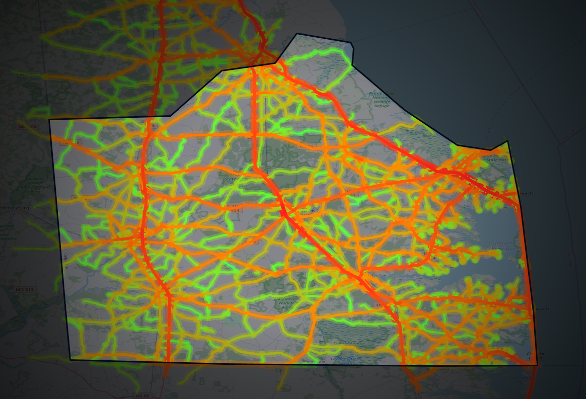 Traffic map of Sussex, Delaware