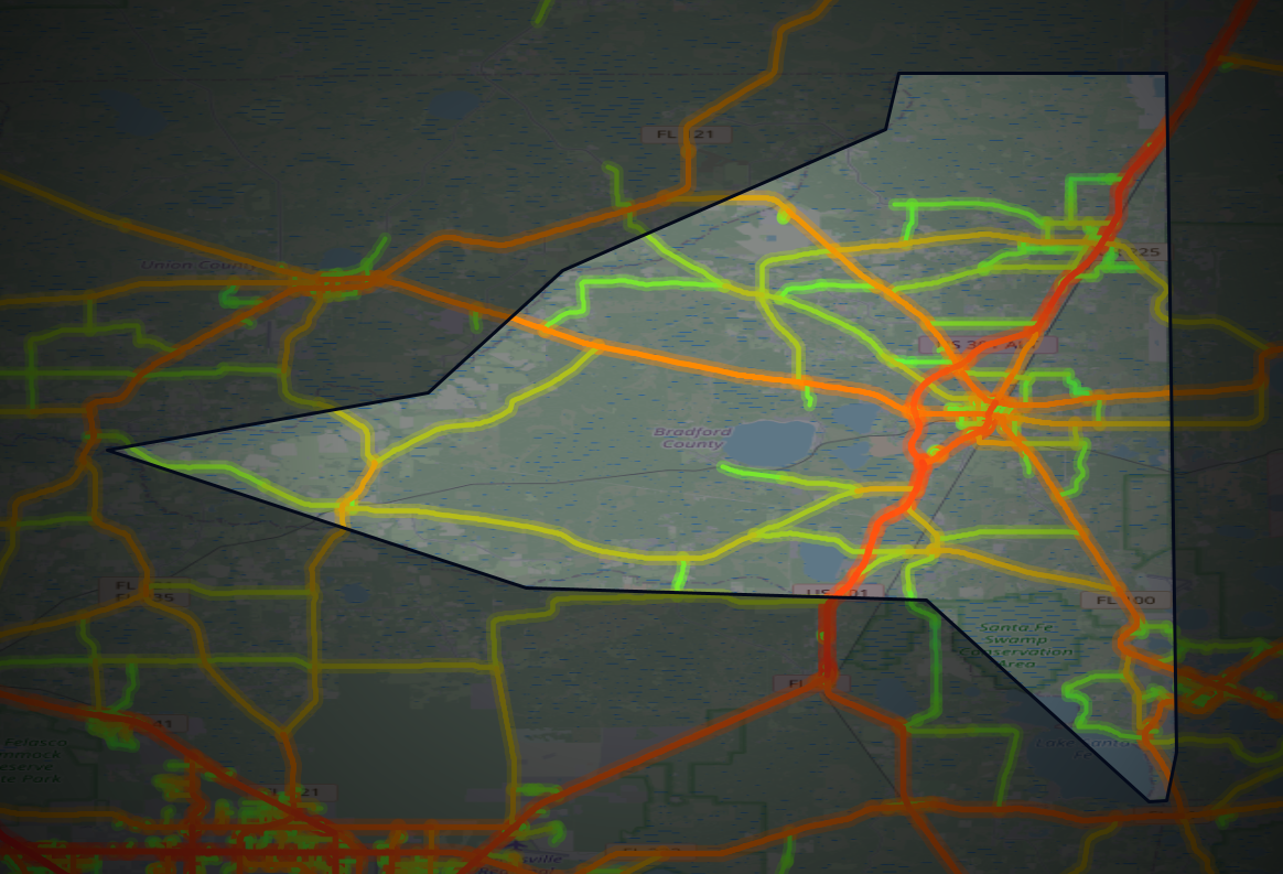 Traffic map of Bradford, Florida