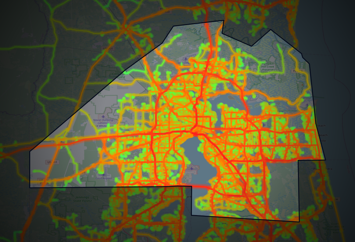 Traffic map of Duval, Florida