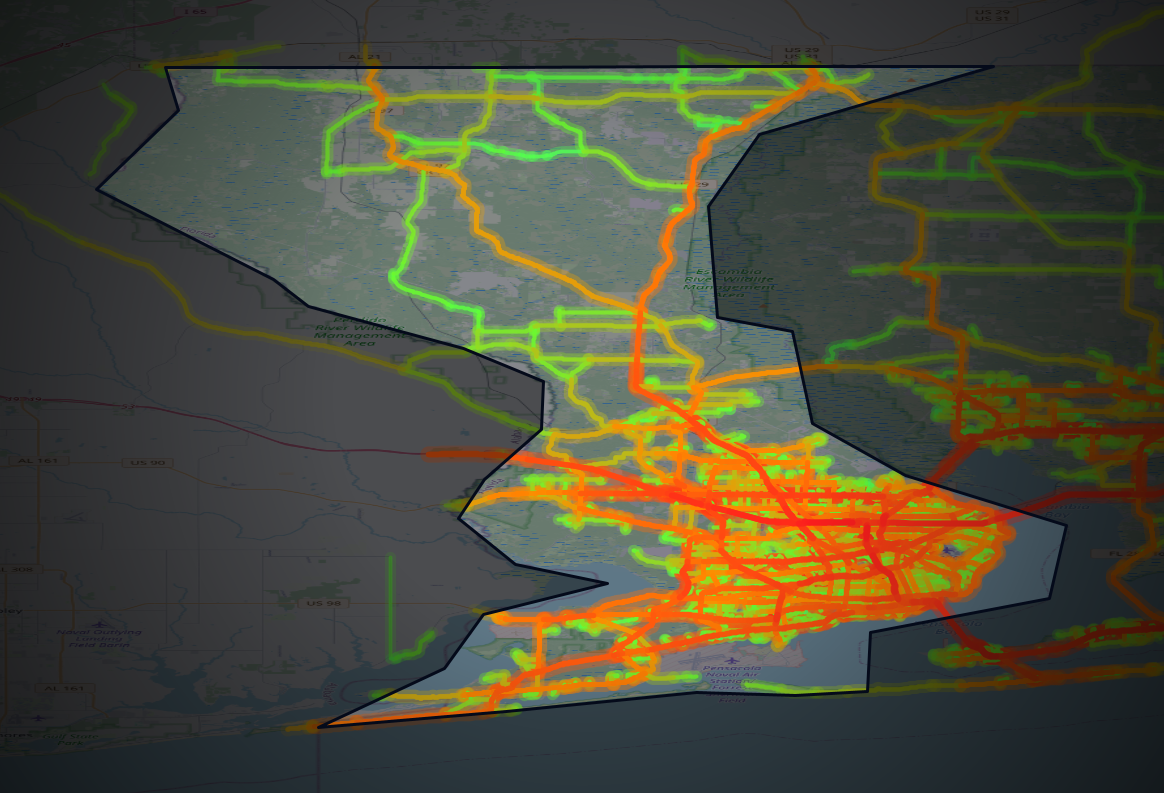 Traffic map of Escambia, Florida