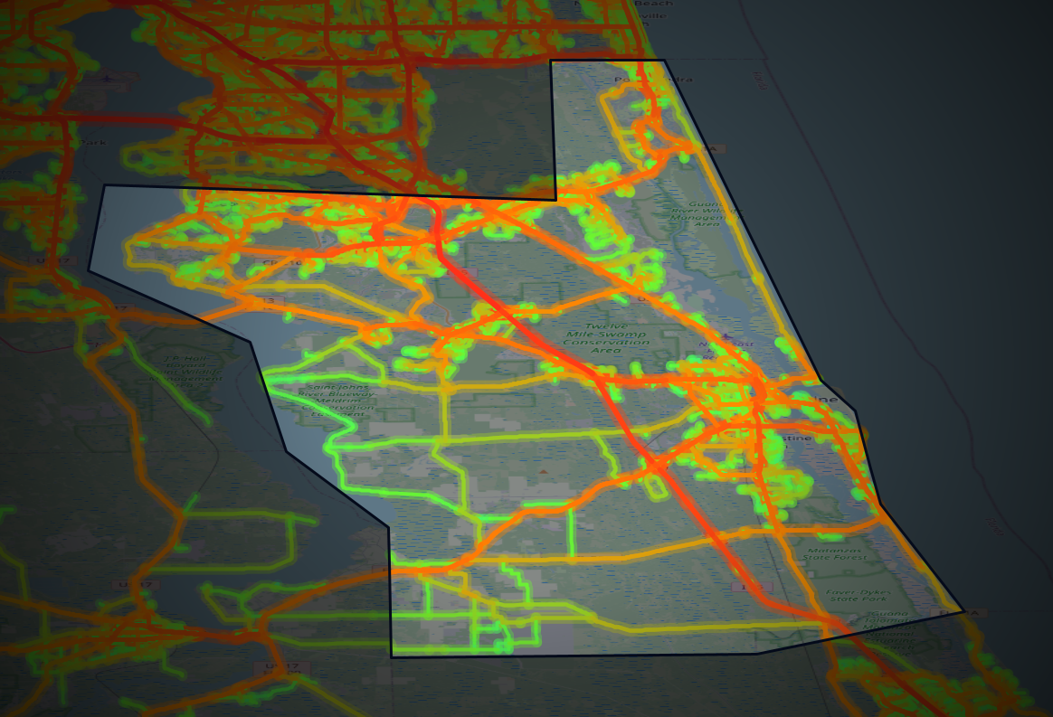 Traffic map of St. Johns, Florida