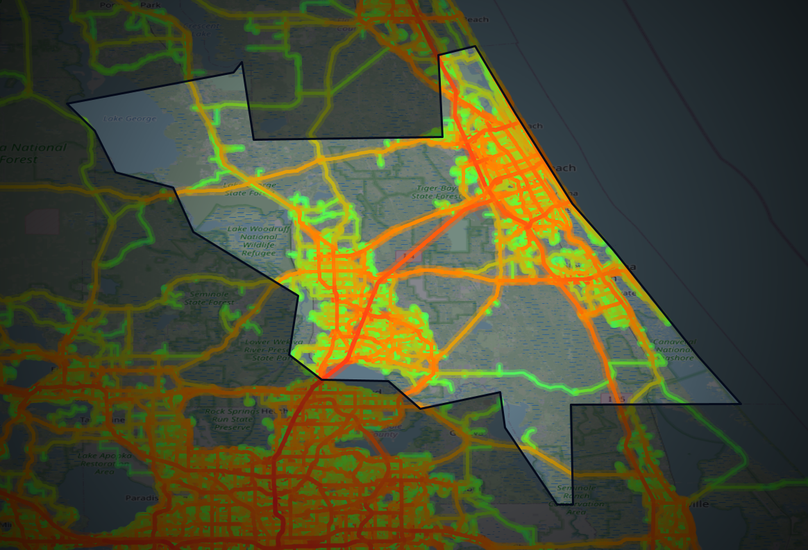 Traffic map of Volusia, Florida