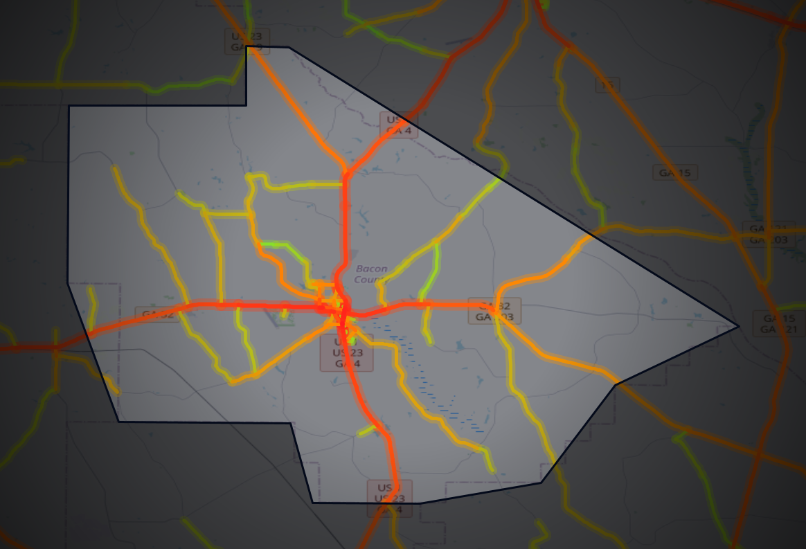 Traffic map of Bacon, Georgia