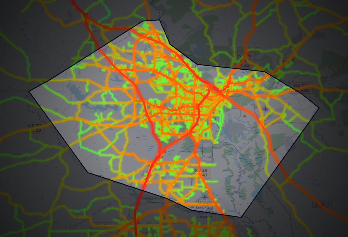 Traffic map of Bibb, Georgia