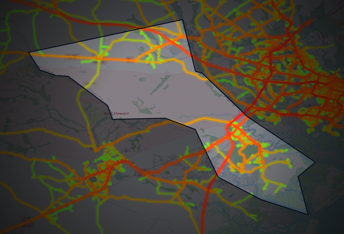 Traffic map of Bryan, Georgia