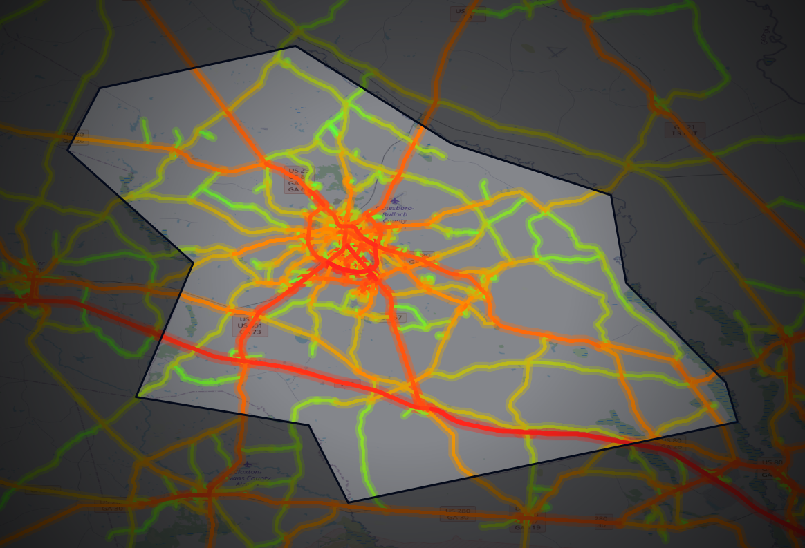 Traffic map of Bulloch, Georgia