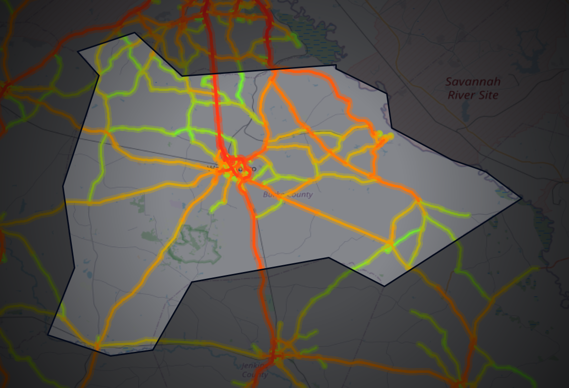Traffic map of Burke, Georgia