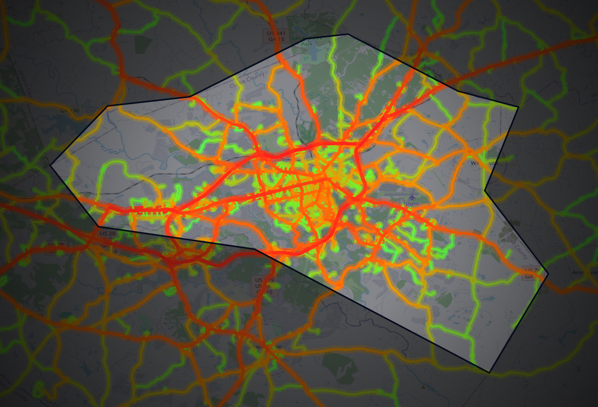 Traffic map of Clarke, Georgia
