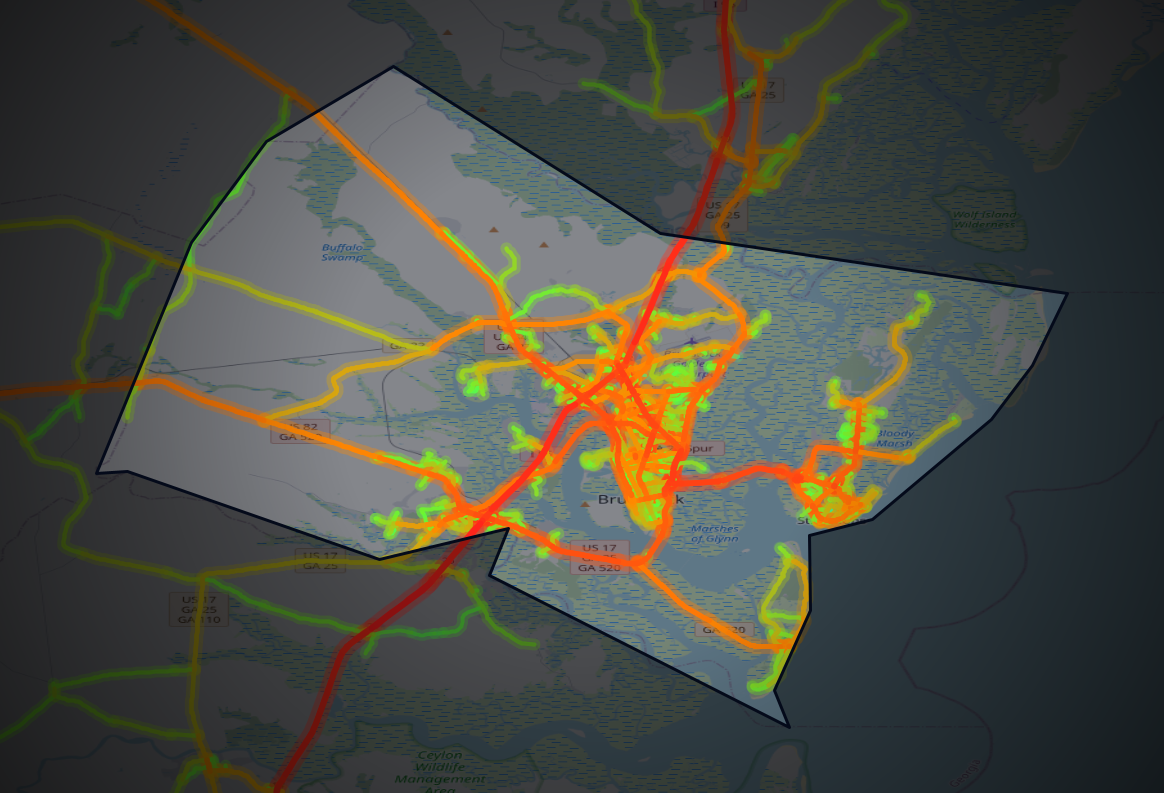 Traffic map of Glynn, Georgia
