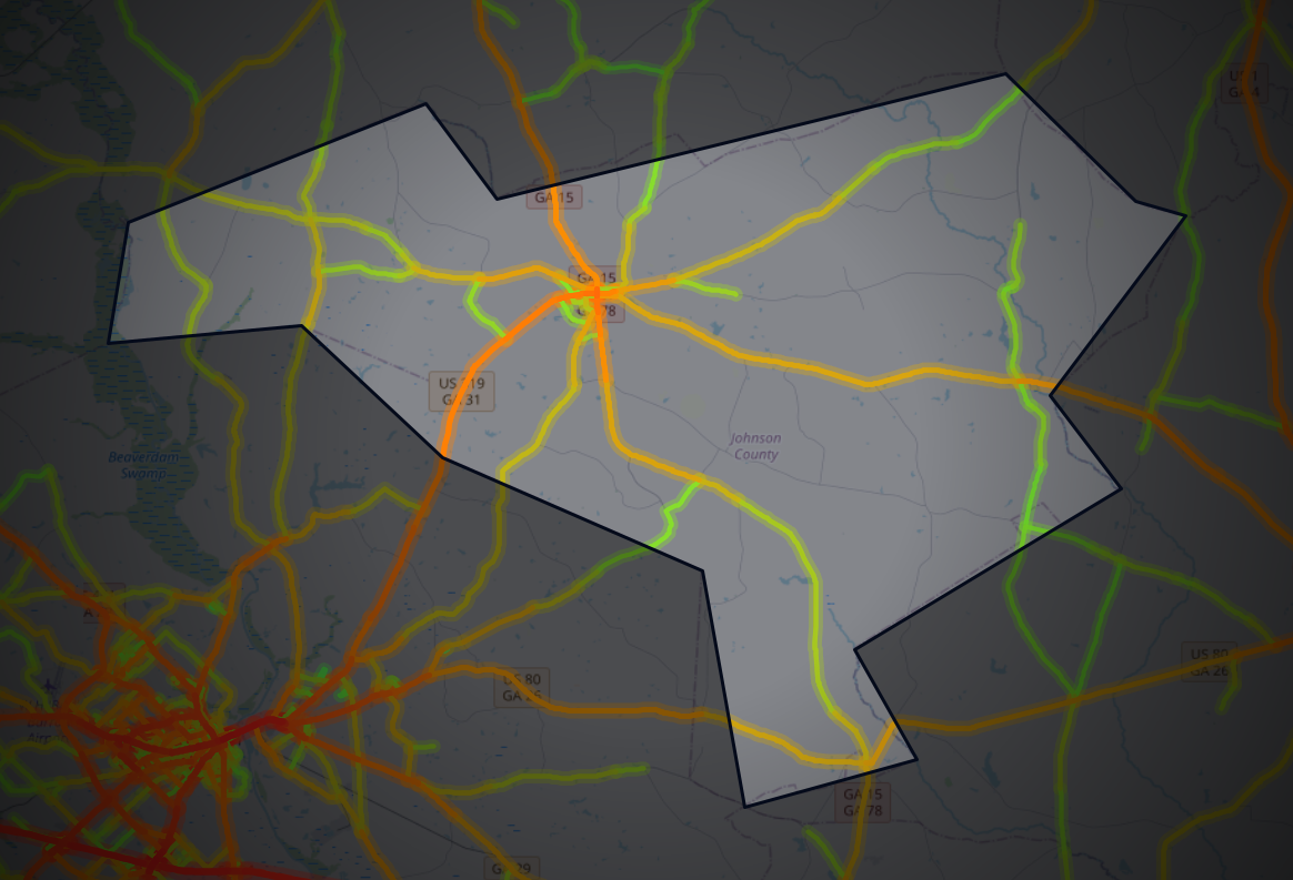 Traffic map of Johnson, Georgia