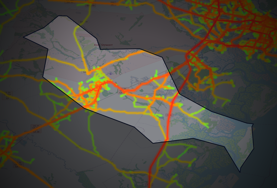 Traffic map of Liberty, Georgia