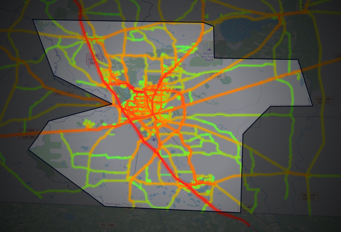 Traffic map of Lowndes, Georgia