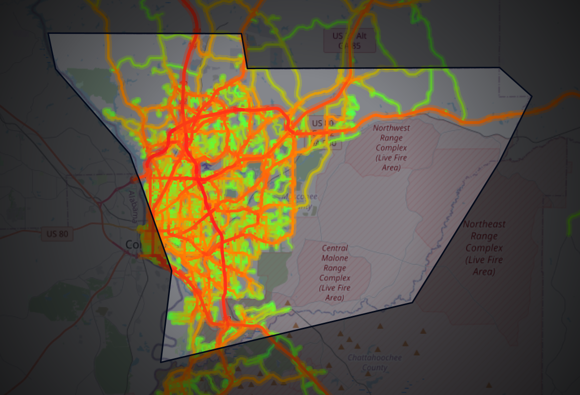 Traffic map of Muscogee, Georgia