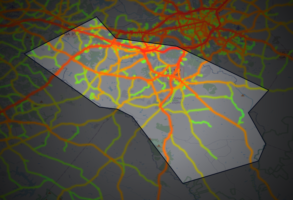 Traffic map of Oconee, Georgia