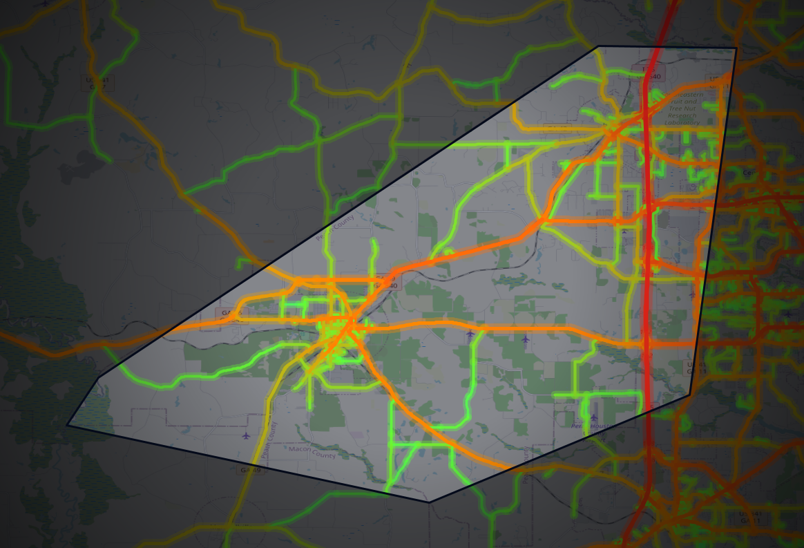 Traffic map of Peach, Georgia