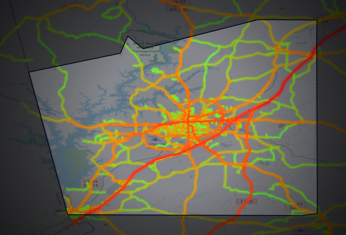 Traffic map of Troup, Georgia