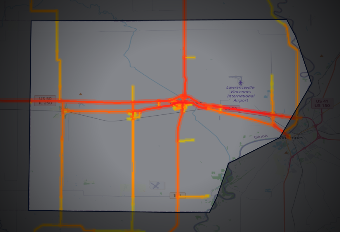 Traffic map of Lawrence, Illinois
