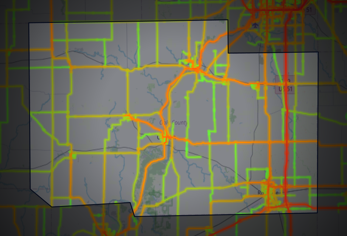Traffic map of Ogle, Illinois