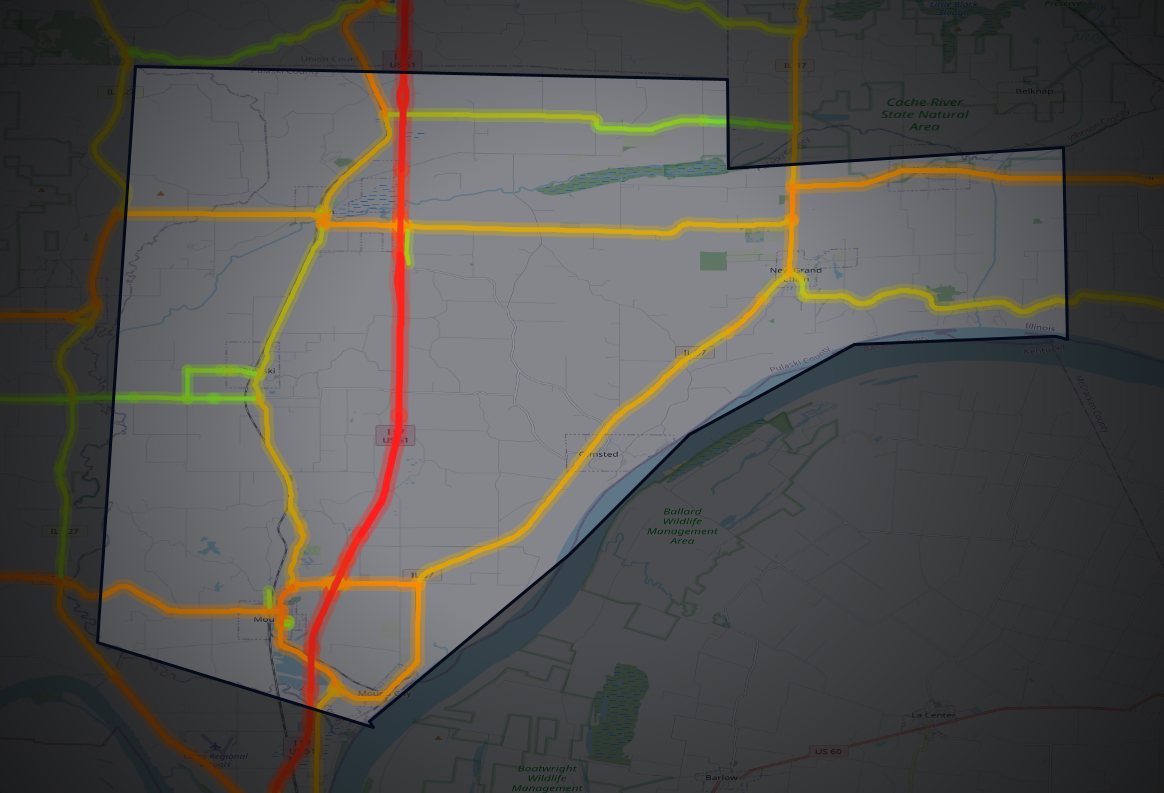 Traffic map of Pulaski, Illinois