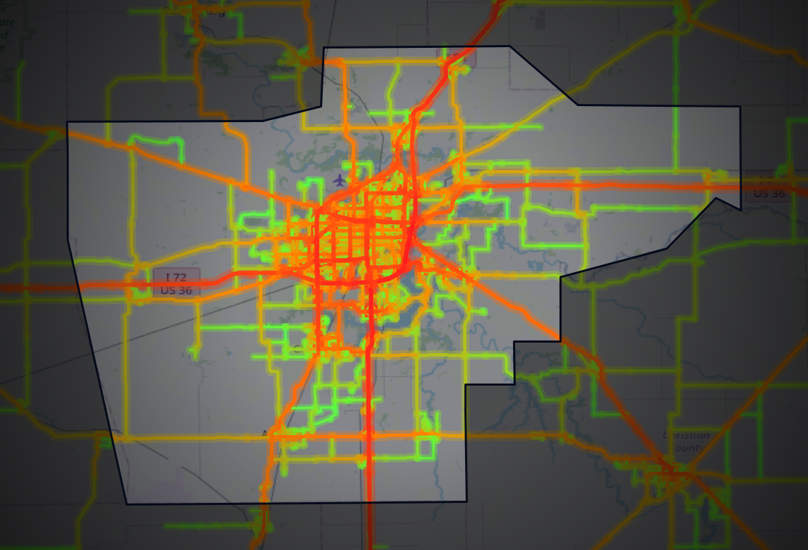 Traffic map of Sangamon, Illinois