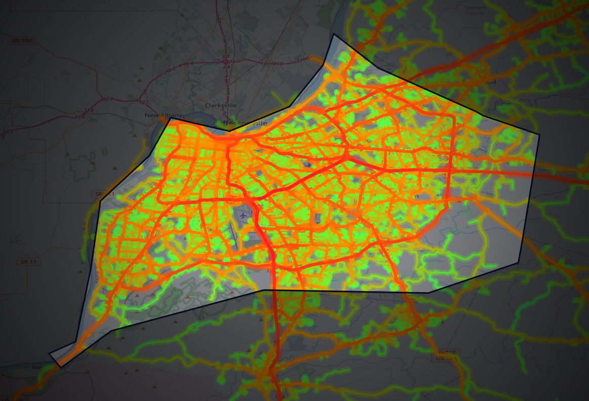 Traffic map of Jefferson, Kentucky
