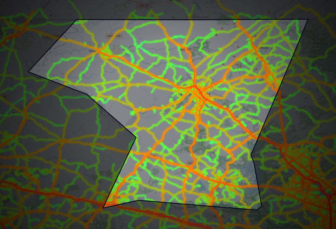 Traffic map of Carroll, Maryland