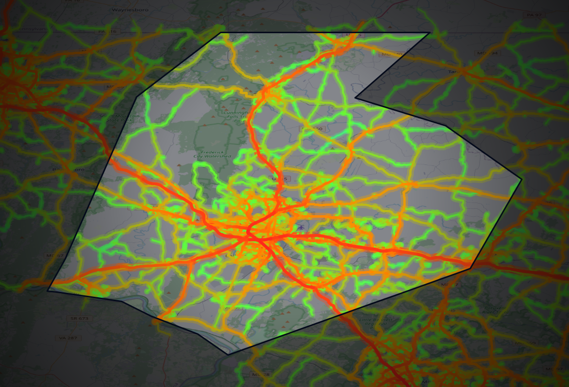 Traffic map of Frederick, Maryland