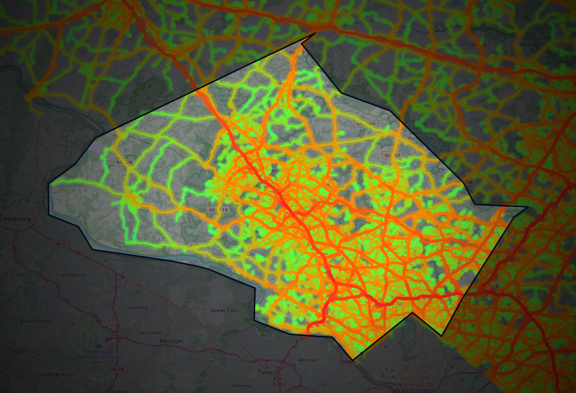 Traffic map of Montgomery, Maryland
