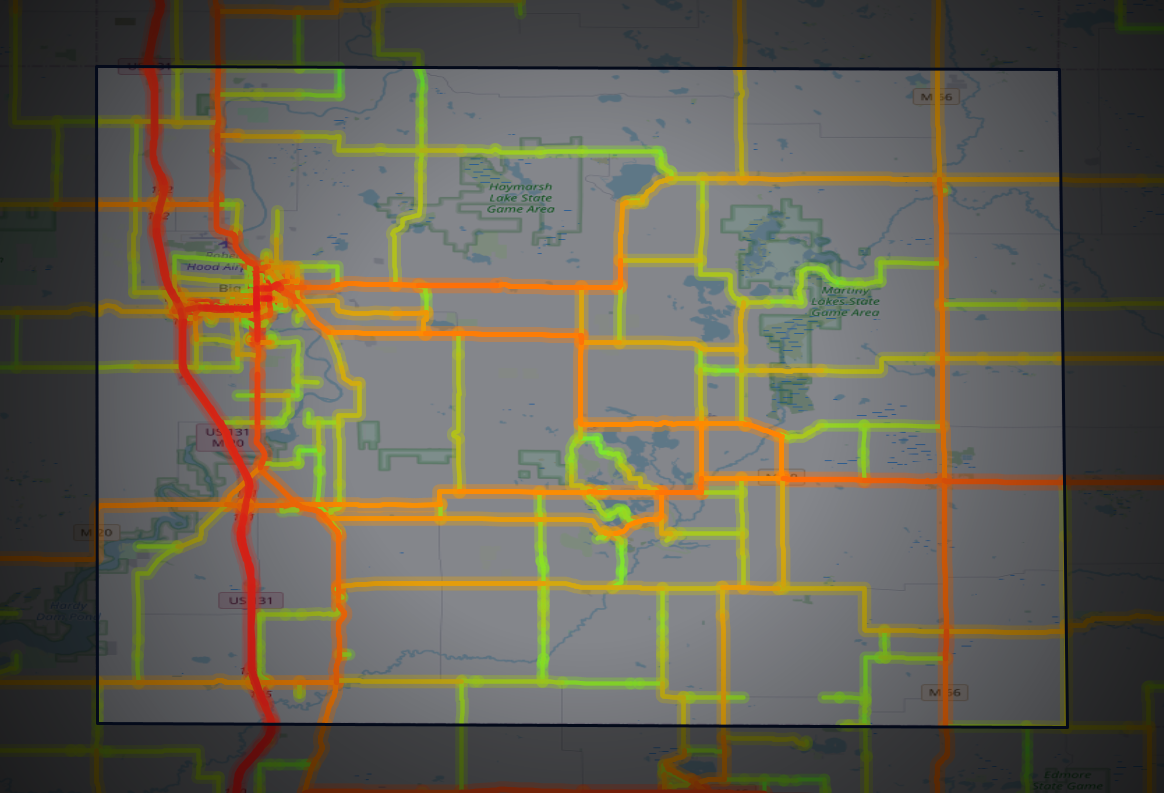 Traffic map of Mecosta, Michigan